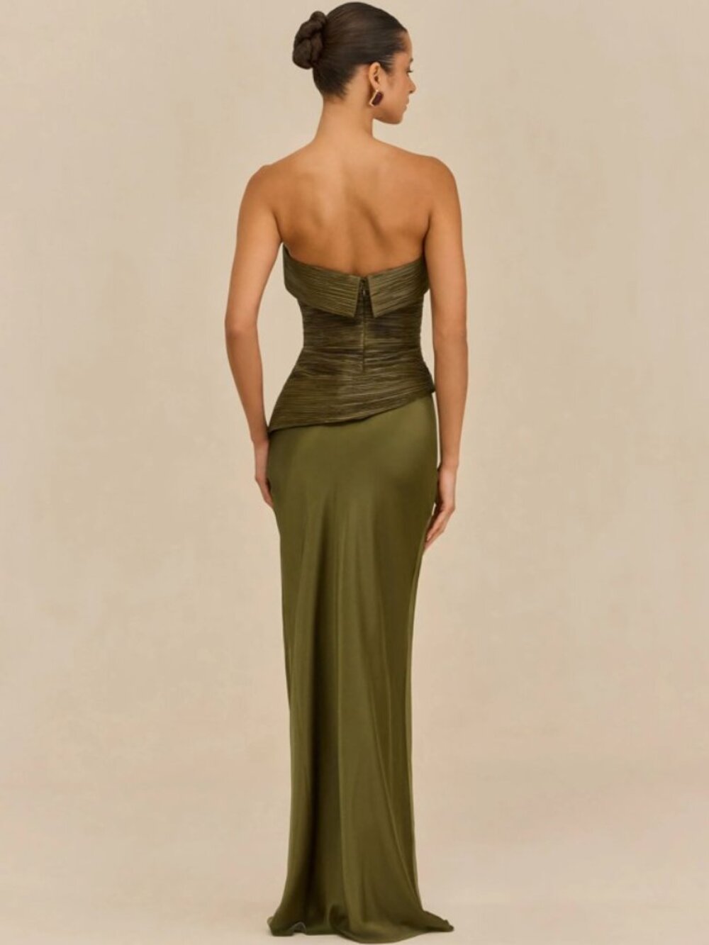 Cult Gaia Olive Green Strapless Twist-Front Women’s Bustier Top and Skirt Set - Picture 3 of 8
